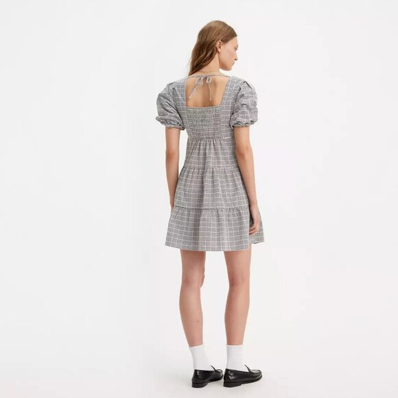 NWT LEVI'S Volume Sleeveless Dress In Katherine Seersucker Plaid Cloud Dancer - Picture 4 of 12